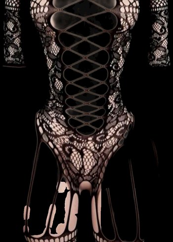 Siyah Dantelli Jartiyerli Vücut Çorabı - Görsel 6