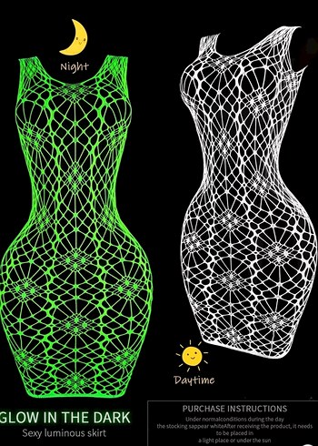 Karanlıkta Parlayan Neon Parlak Dantel Mini Elbise - Görsel 6