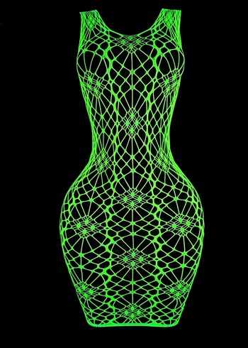 Karanlıkta Parlayan Neon Parlak Dantel Mini Elbise - Görsel 7