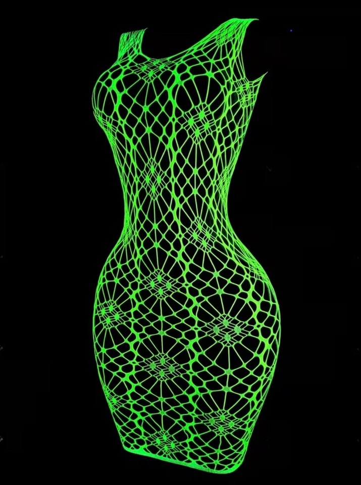 Karanlıkta Parlayan Neon Parlak Dantel Mini Elbise - Görsel 5