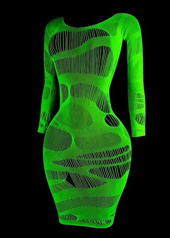 Neon Yeşil Karanlıkta Parlayan Transparan Mini Elbise - Görsel 5