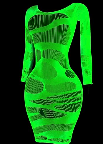 Neon Yeşil Karanlıkta Parlayan Transparan Mini Elbise - Görsel 8