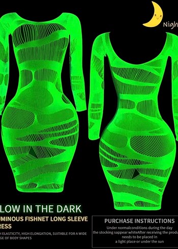 Neon Yeşil Karanlıkta Parlayan Transparan Mini Elbise - Görsel 6