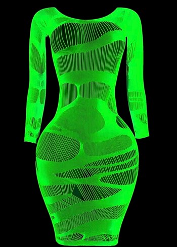 Neon Yeşil Karanlıkta Parlayan Transparan Mini Elbise - Görsel 7