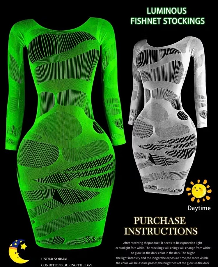Neon Yeşil Karanlıkta Parlayan Transparan Mini Elbise - Görsel 4