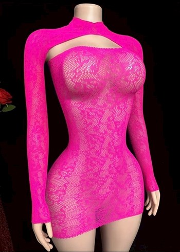 Fuşya Dantel Mini Elbise - Görsel 5