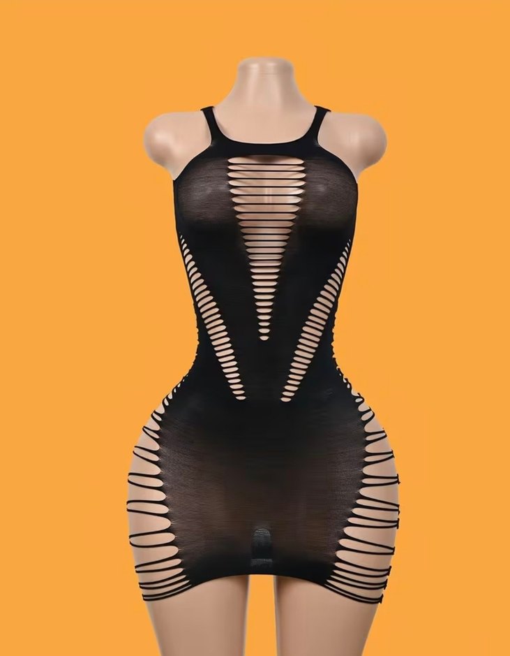 Siyah Fitted Mini Goth Elbise - Görsel 3