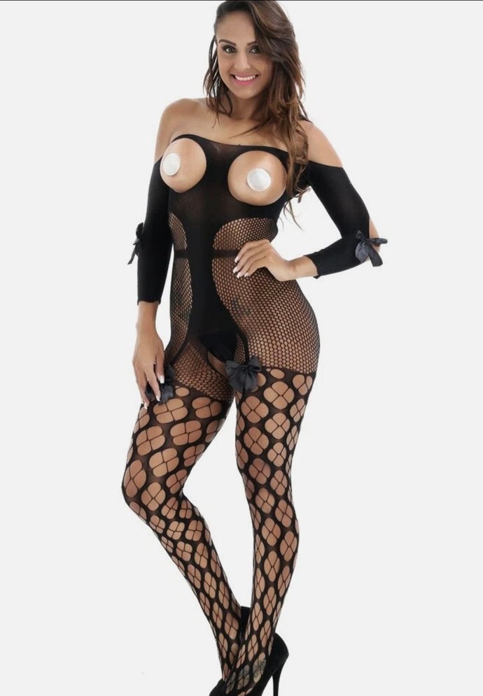 Siyah Dantel Detaylı Kadın Vücut Çorabı - Görsel 4