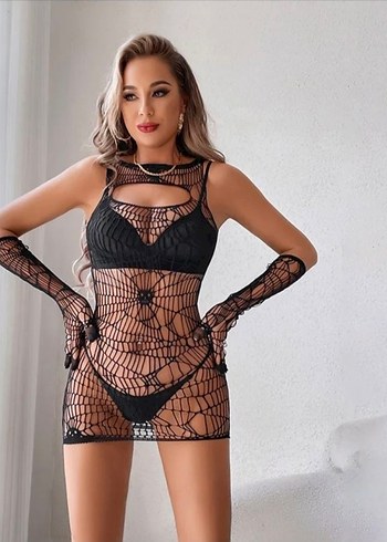 Siyah Dantel Detaylı Gotik Mini Elbise - Görsel 4
