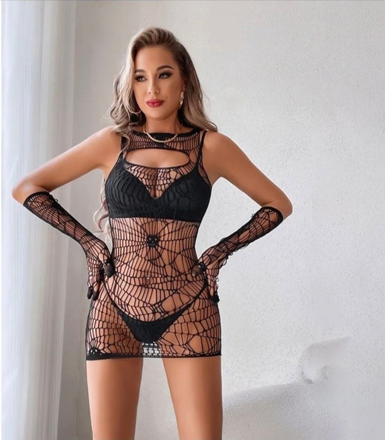 Siyah Dantel Detaylı Gotik Mini Elbise - Görsel 4