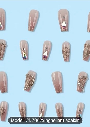 Bej Taşlı 24 Parça Takma Tırnak Seti - Görsel 3