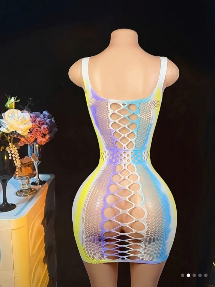 Pastel Renkli Dantel Detaylı Mini Elbise Vücut Çorabı - Görsel 5