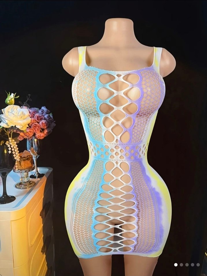 Pastel Renkli Dantel Detaylı Mini Elbise Vücut Çorabı - Görsel 4