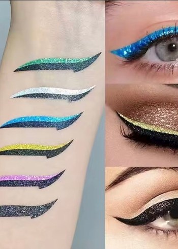 4 Çift Mavi Renkli Yapışkan Taşlı Eyeliner Sticker - Görsel 2