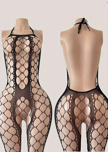 Siyah Renk File Tül Geçişli Vücut Çorabı - Görsel 9