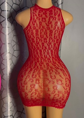 Dantelli Kırmızı Straplez Mini Elbise - Görsel 6