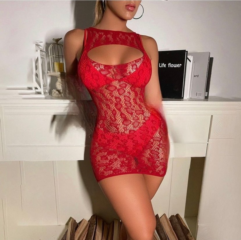 Dantelli Kırmızı Straplez Mini Elbise - Görsel 4