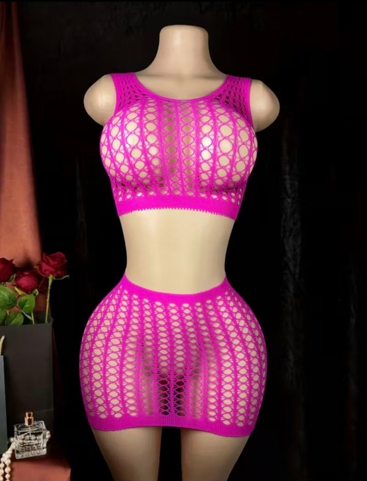 Pembe Mini Fileli Dantel Etek Büstiyer Takımı - Görsel 5