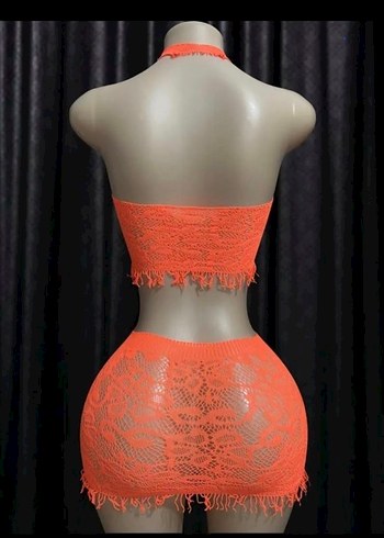 Turuncu Dantelli Mini Etek Büstiyer Set - Görsel 6