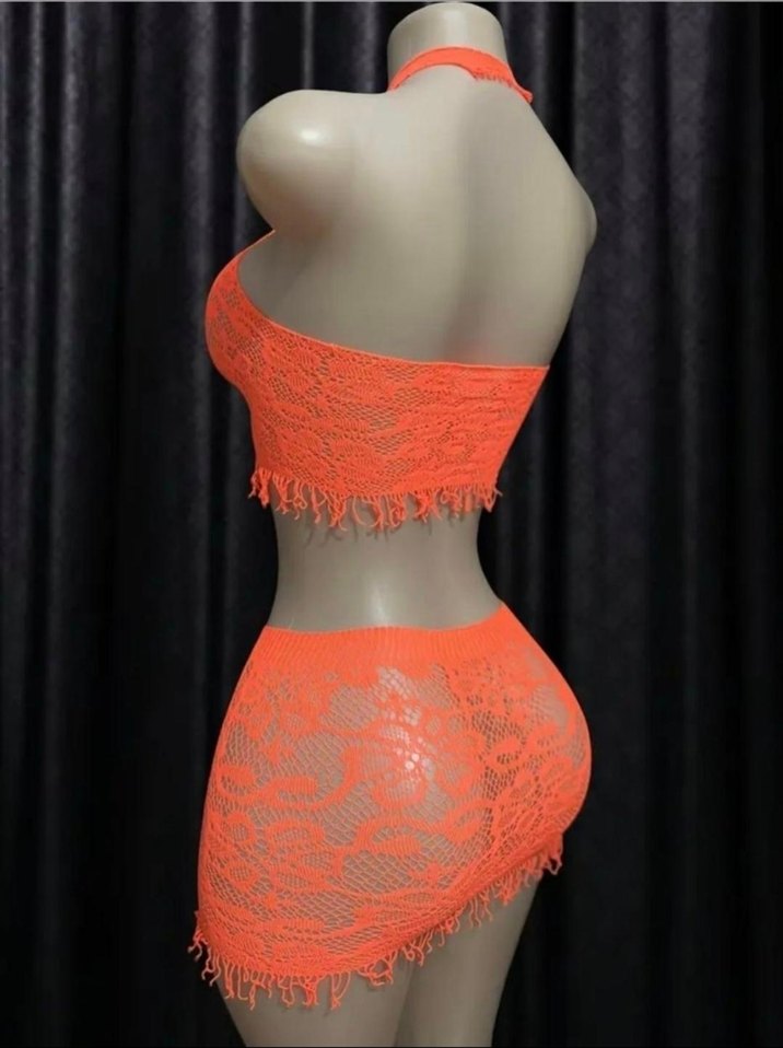 Turuncu Dantelli Mini Etek Büstiyer Set - Görsel 5