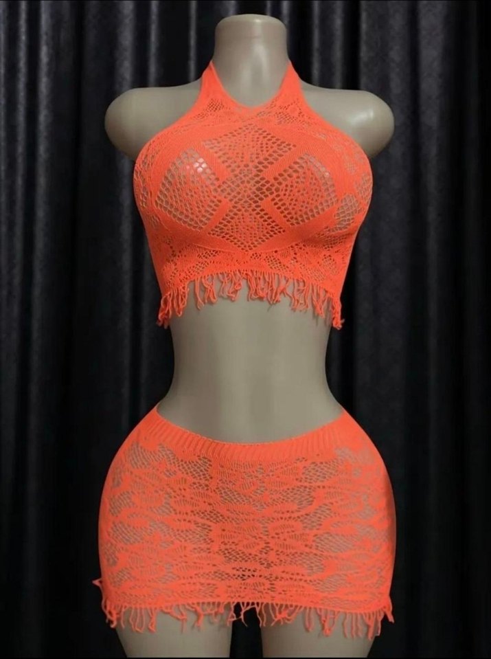 Turuncu Dantelli Mini Etek Büstiyer Set - Görsel 4