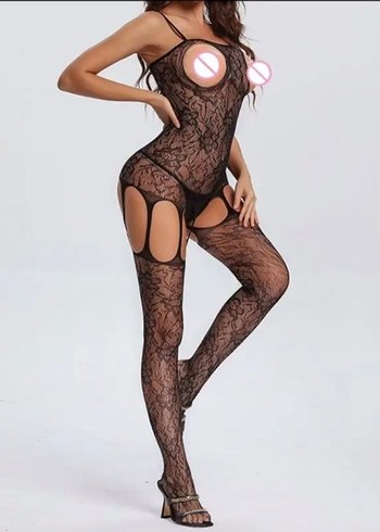 Özel Bölgeleri Açık Jartiyerli Vücut Çorabı - Görsel 4