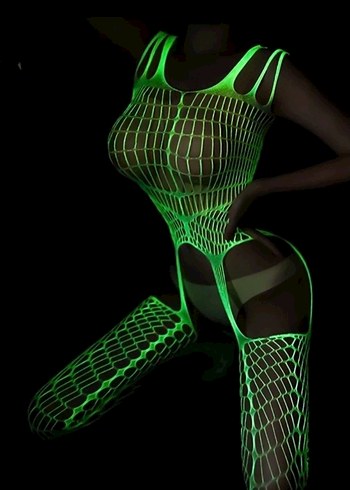 Sarı Neon Fosforlu Karanlıkta Parlayan File Vücut Çorabı - Görsel 2