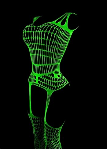 Sarı Neon Fosforlu Karanlıkta Parlayan File Vücut Çorabı - Görsel 4