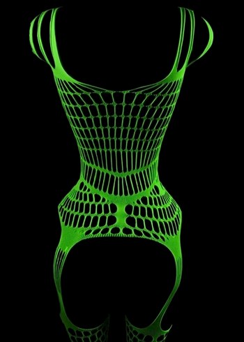 Sarı Neon Fosforlu Karanlıkta Parlayan File Vücut Çorabı - Görsel 6