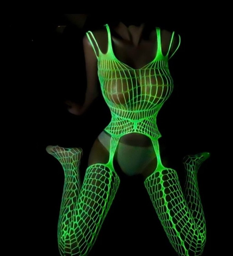 Sarı Neon Fosforlu Karanlıkta Parlayan File Vücut Çorabı - Görsel 3