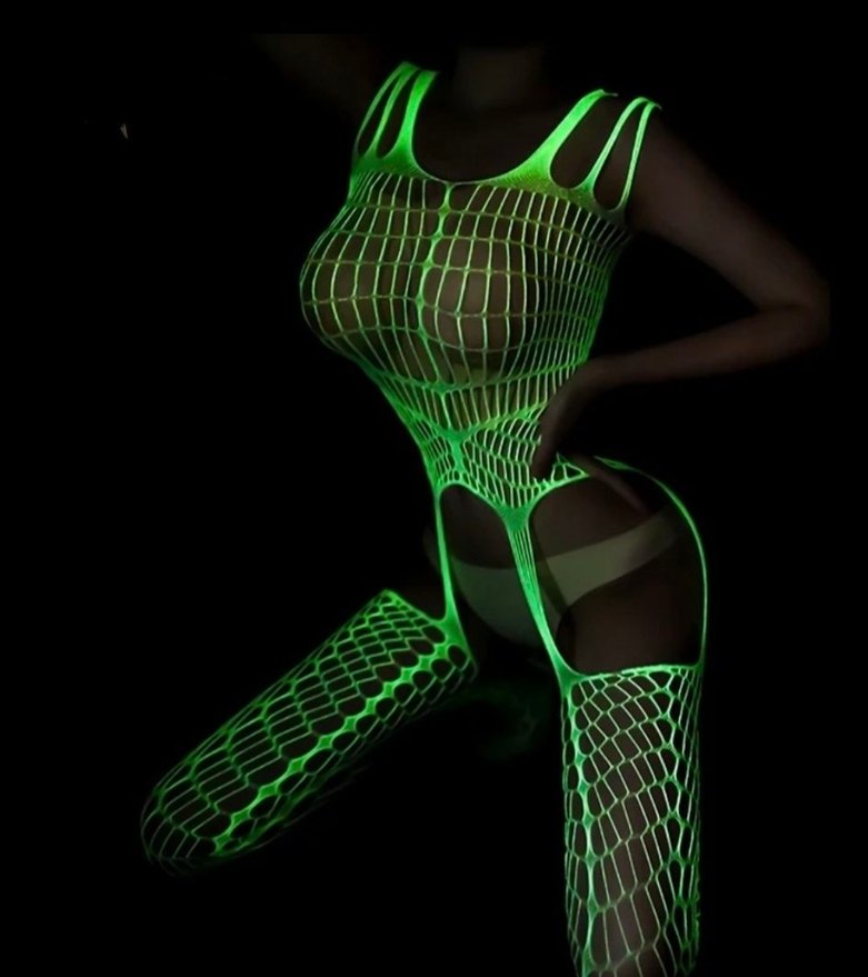 Sarı Neon Fosforlu Karanlıkta Parlayan File Vücut Çorabı - Görsel 2