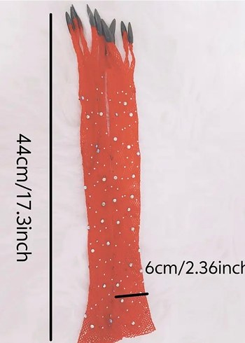 Kırmızı Parlak Taşlı Takma Tırnaklı Gotik File Eldiven - Görsel 4