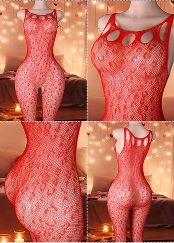 Kırmızı Leopar Desenli Vücut Çorabı - Görsel 5