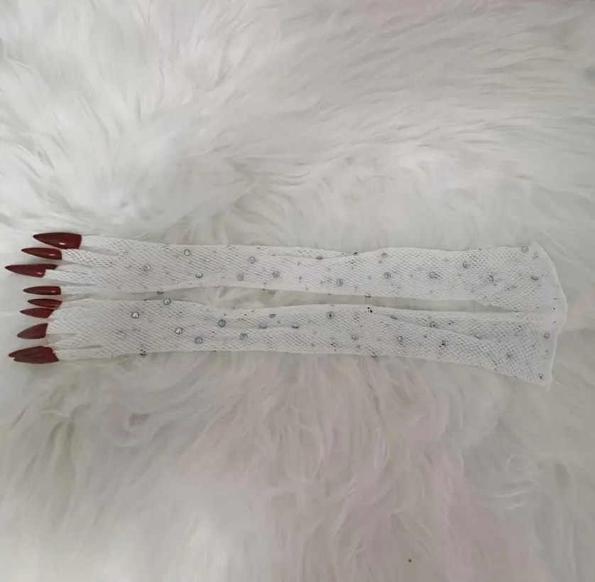 Parlak Taşlı Bordo Tırnak Süslemeli File Eldiven - Görsel 3