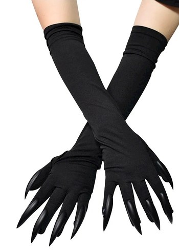 Uzun Siyah Gotik Takma Tırnaklı Kadın Eldiveni - Görsel 2