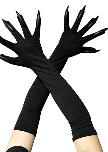 Uzun Siyah Gotik Takma Tırnaklı Kadın Eldiveni - Görsel 6
