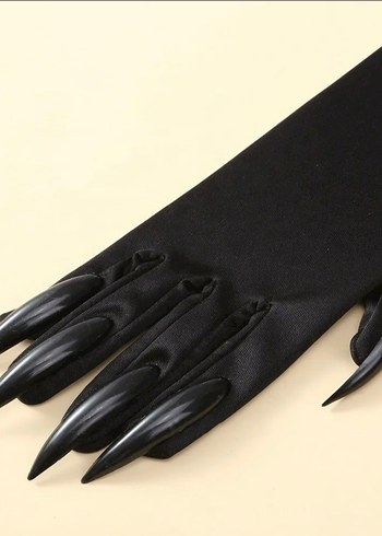 Uzun Siyah Gotik Takma Tırnaklı Kadın Eldiveni - Görsel 5