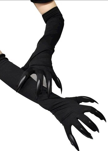 Uzun Siyah Gotik Takma Tırnaklı Kadın Eldiveni - Görsel 7