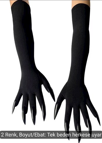 Uzun Siyah Gotik Takma Tırnaklı Kadın Eldiveni - Görsel 3