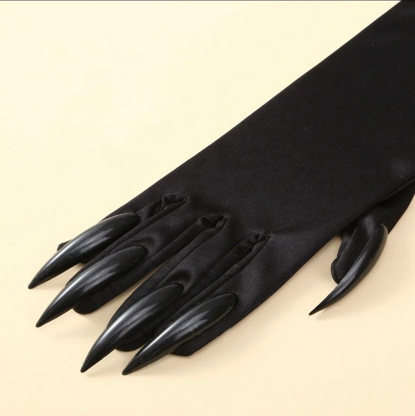 Uzun Siyah Gotik Takma Tırnaklı Kadın Eldiveni - Görsel 5
