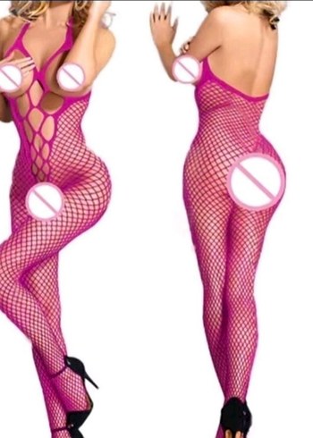 Pembe Özel Bölgeleri Açık File Vücut Çorabı - Görsel 2