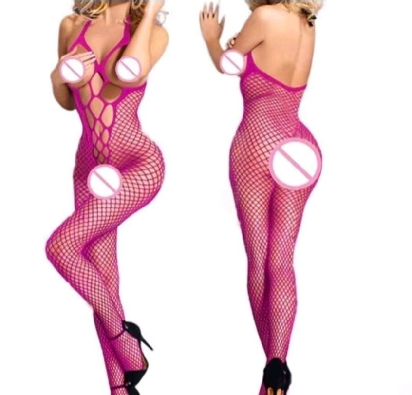 Pembe Özel Bölgeleri Açık File Vücut Çorabı - Görsel 2