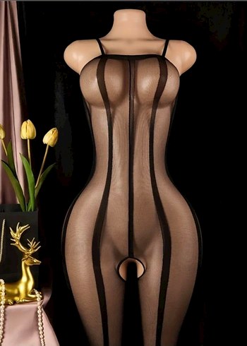 Şeffaf Siyah Çizgili Tül Vücut Çorabı - Görsel 8