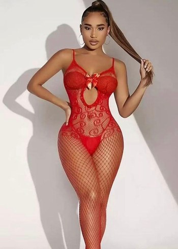 Dantel Detaylı Kurdeleli Kırmızı Vücut Çorabı - Görsel 2