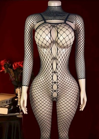 2 Parça Uzun Kollu File Vücut Çorabı - Görsel 8