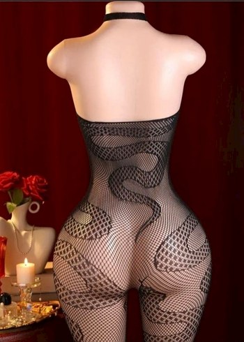 Siyah Bağlamalı Yılan Desenli Dantelli Vücut Çorabı - Görsel 8