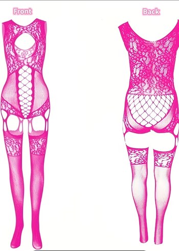 Pembe Dantel Detaylı Jartiyerli Vücut Çorabı - Görsel 7