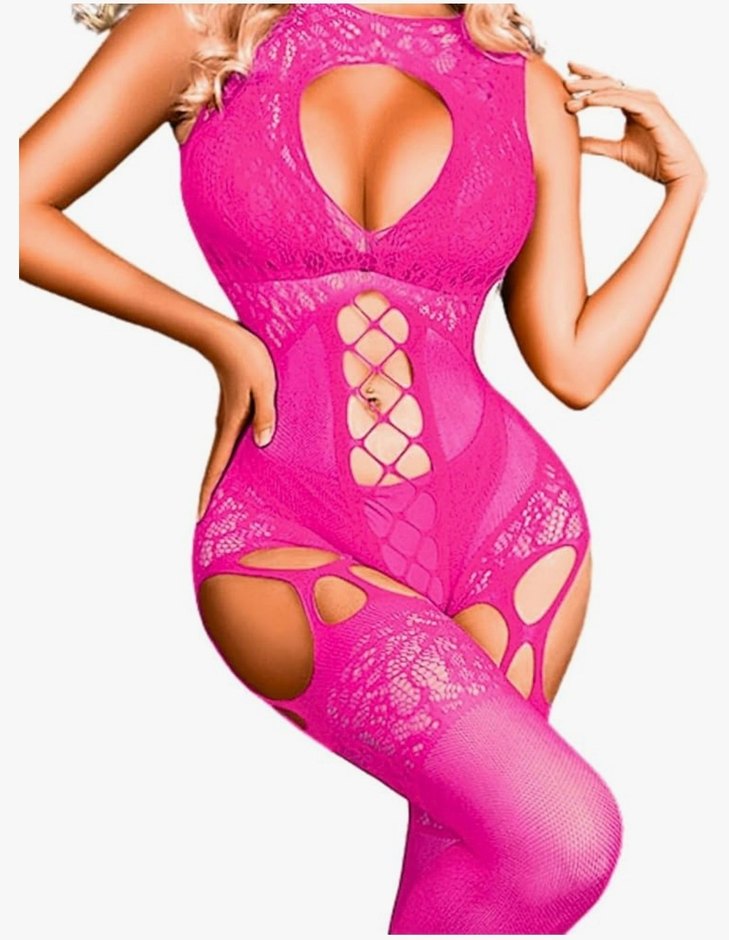 Pembe Dantel Detaylı Jartiyerli Vücut Çorabı - Görsel 4