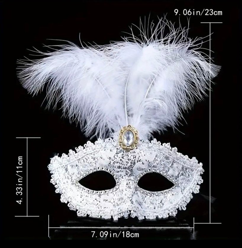 Mavi Tüylü Taş Süslemeli Parti Maskesi - Görsel 4