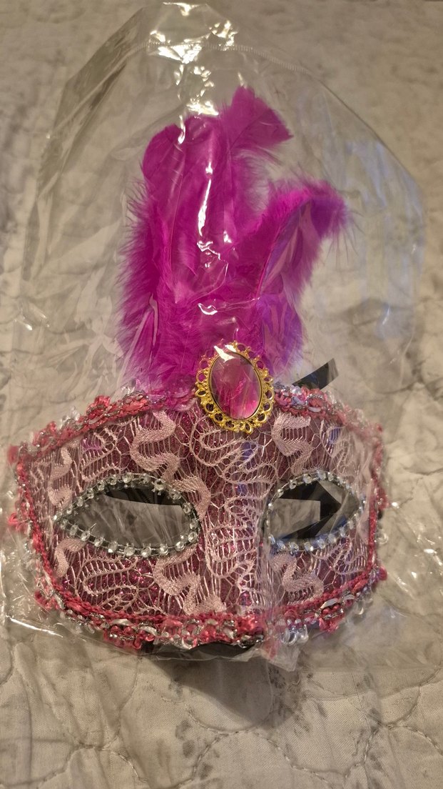 Pembe Tüylü Parlak Taş Süslemeli Parti Maskesi - Görsel 3